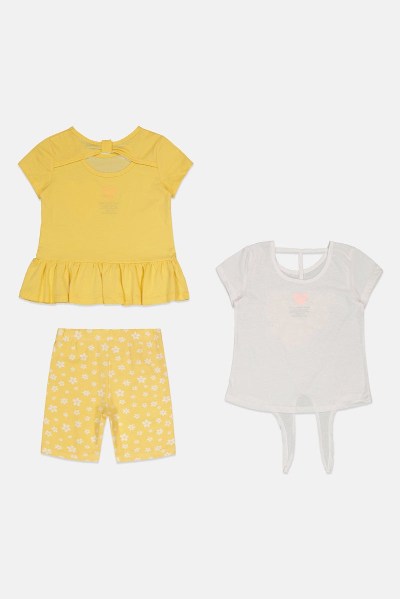 Freestyle طقم تي شيرت وشورتات بناتي 3 قطع بطباعة جرافيك، متعدد الألوان - Image 3